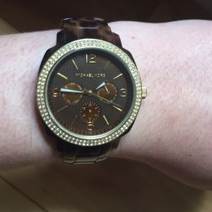 Michael Kors-Gold & Tortoise Shell Acrylic Watch